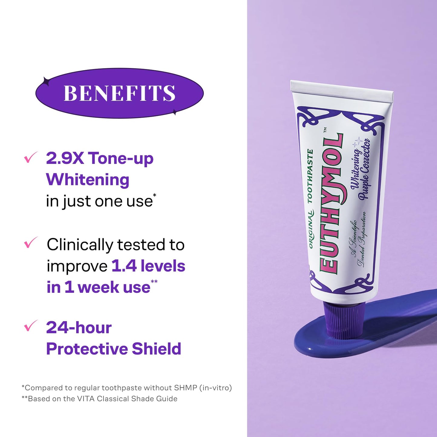 Euthymol Purple Whitening Toothpaste (3.7 fl oz) – for Yellow & Sensitive Teeth | Violet Tone-Up Formula, Instantly Brightens, 24H Stain Defense, Long-Lasting Fresh Breath