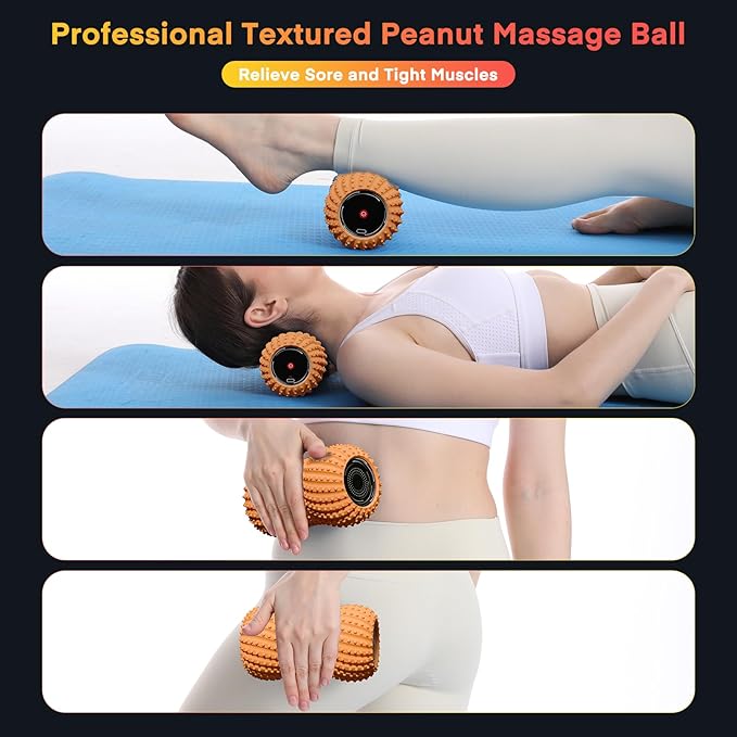2 in 1 Vibrating Peanut Massage Ball with 6 Massaging Modes and Bluetooth Speaker, Rechargeable Vibrating Massage Yoga Roller Ball for Muscle Recovery, Orange