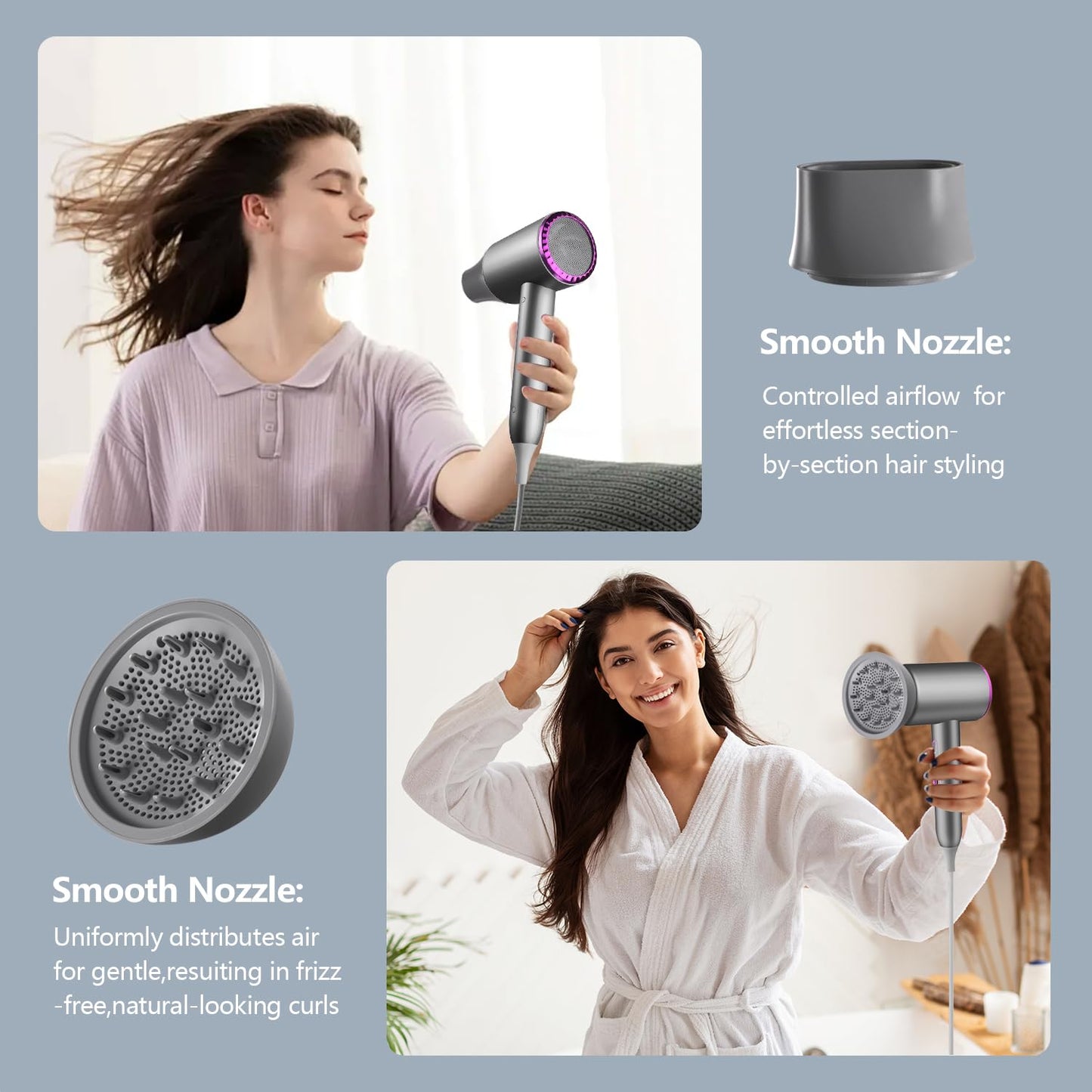 Hair Dryer for Women and Men 1875W Portable Ionic Hairdryer Travel Blow Dryer with Diffuser Nozzle Small Lightweight and Quiet Fast Drying as Salon No Heat Damage