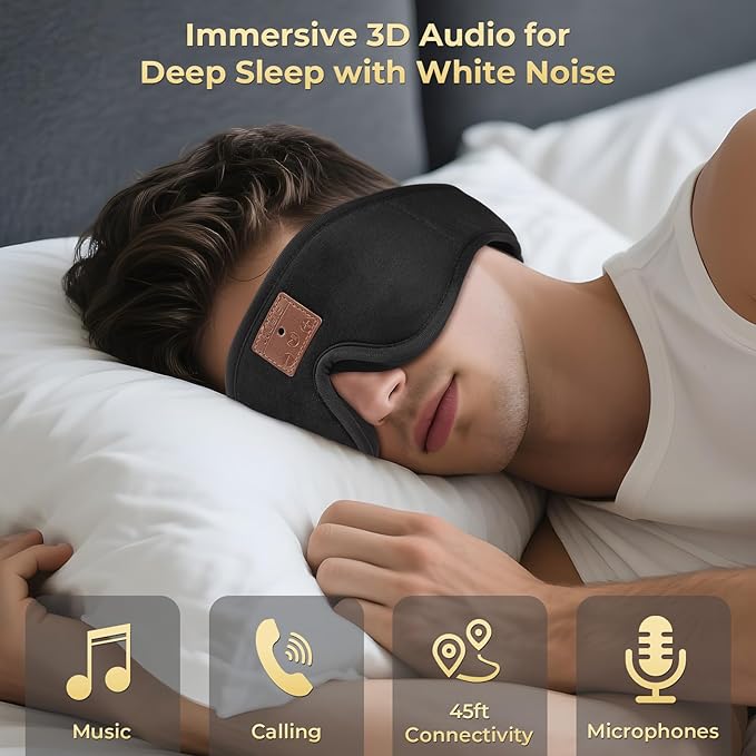 2-Pack 3D Sleep Mask with Bluetooth Headphones, Sleep Headphones, Bluetooth Sleep Eye Mask with Adjustable Hook and Loop, Ultra-Thin Stereo Speakers Perfect for Men/Women Sleeping Gifts
