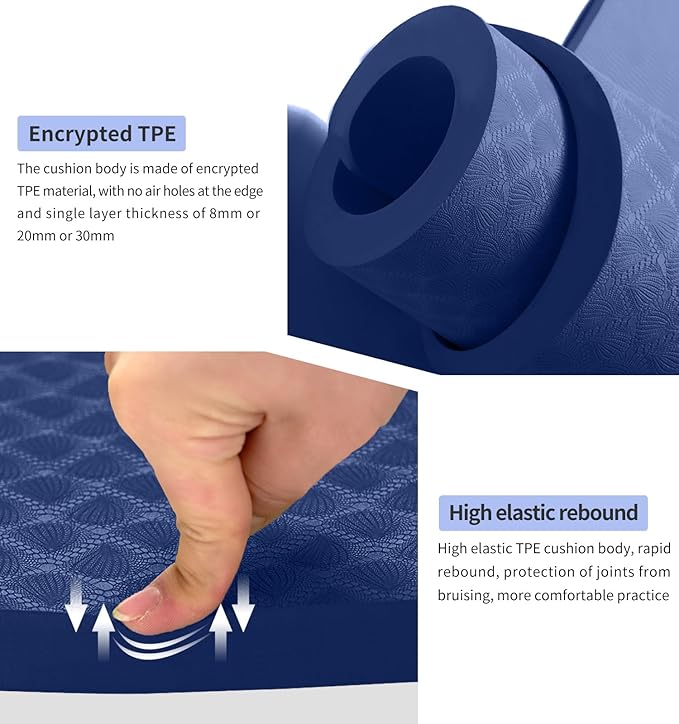 8/20/30mm Jump Rope Mat Fitness Exercise Mat Durable, Non-Slip, Workout Mats with Jump Rope & Carrying Bag for Home Gym Flooring (55"x 24")