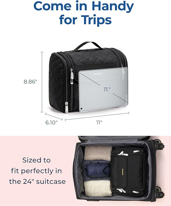 BAGSMART Makeup Bag for Women with Hanging Hook, Large Portable Capacity Water-resistant Organizer Travel Case for Toiletries and Cosmetics, Brown