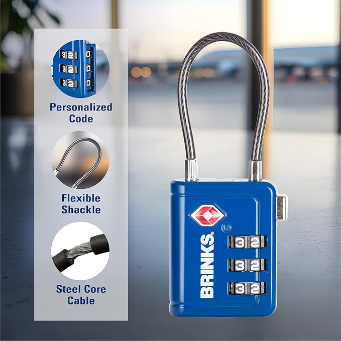 Brinks TSA Accepted Indicator Luggage Lock, Blue - Ressetable Combination, New More Secure TSA008 Key, 2 Pack