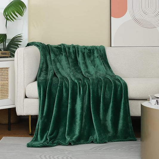 JIAHANNHA Flannel Fleece Blanket Throw Size(60 by 80 Inches),Green Throw Blanket for Couch Sofa Bed 280GSM,Super Soft Plush Cozy and Lightweight Warm Bed Blanket for All Season