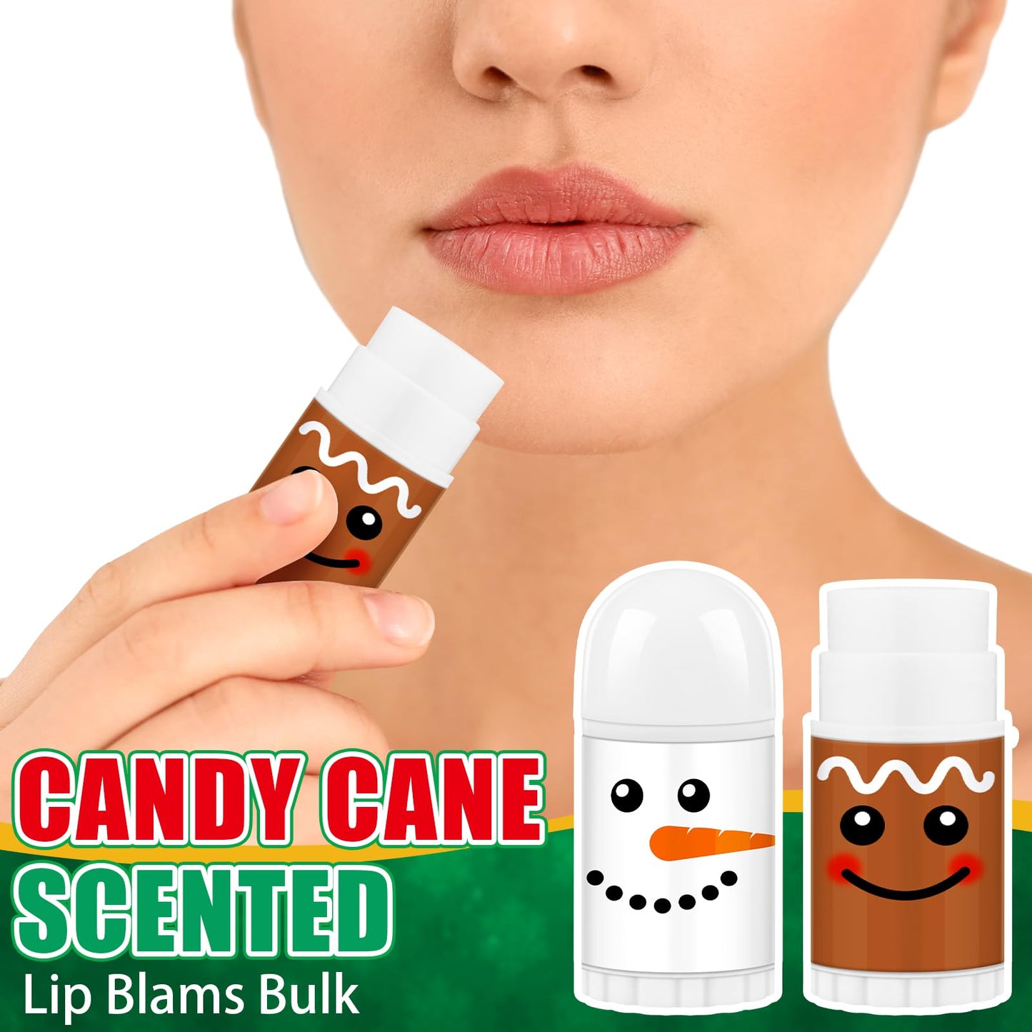 Sacubee 50 Pcs Christmas Peppermint Lip Balms Gifts Bulk, Mini Candy Scented Lip Moisturizer Xmas Party Stocking Stuffer Thank You Appreciation Gift for Women Coworker Staff Homeless (Xmas Character)