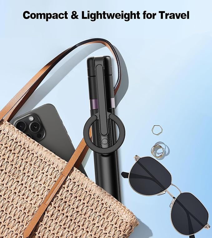 68" Magnetic Selfie Stick Tripod for iPhone,Portable Cell Phone Tripod Stand for Magsafe with Rechargeable Remote, 360° Rotation Aluminum Phone Holder for Video Recording/Live Stream/Travel Black