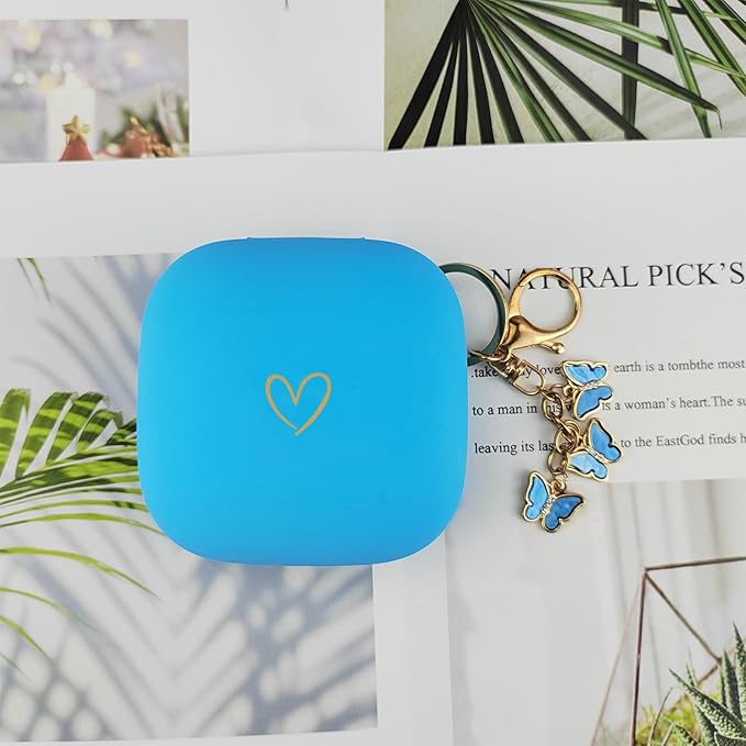Compatible with Powerbeats Pro, Soft Silicone Case with Gold Heart Pattern for Powerbeats Pro Case with Cute Butterfly Keychain for Girls Women (Blue)