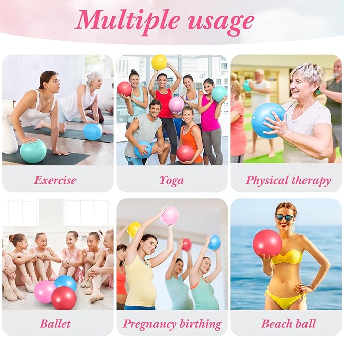 Aoriher 10 Pieces 9 Inch Exercise Pilates Ball Yoga Therapy Core Ball for Yoga Stability Barre Training Stretching Physical Posture Training Gym