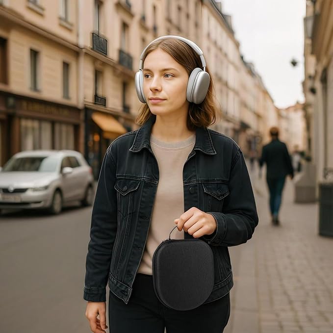 Case for AirPods Max, Hard Travel Headphone Case Supports Sleeping Mode, Portable Protective Storage Bag-Black