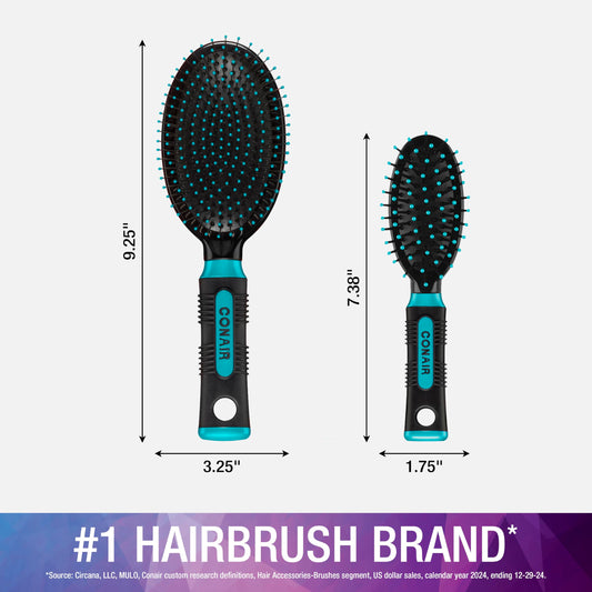 Conair Salon Results Hairbrush Set - Travel Hair Brush - Hairbrushes for All Hair Types - curly hair brush - hairbrush - detangler brush - Travel size + Full-size Brush