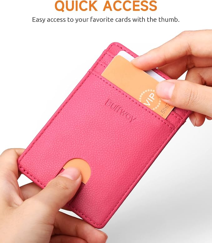 Buffway Mens Slim Wallet, Minimalist Thin Front Pocket Leather Credit Card Holder with RFID Blocking for Work Travel