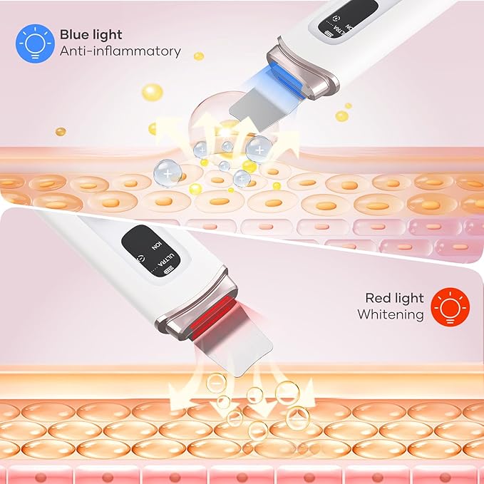 4 in1 Facial Skincare Scrubber,Skin Scrubber Face Spatula - Blackhead Remover with 4 Modes, Pore Extractor Face Spatula Deep Cleansing for Facial Skincare LCD Display, IPX7 Waterproof-Purple-White