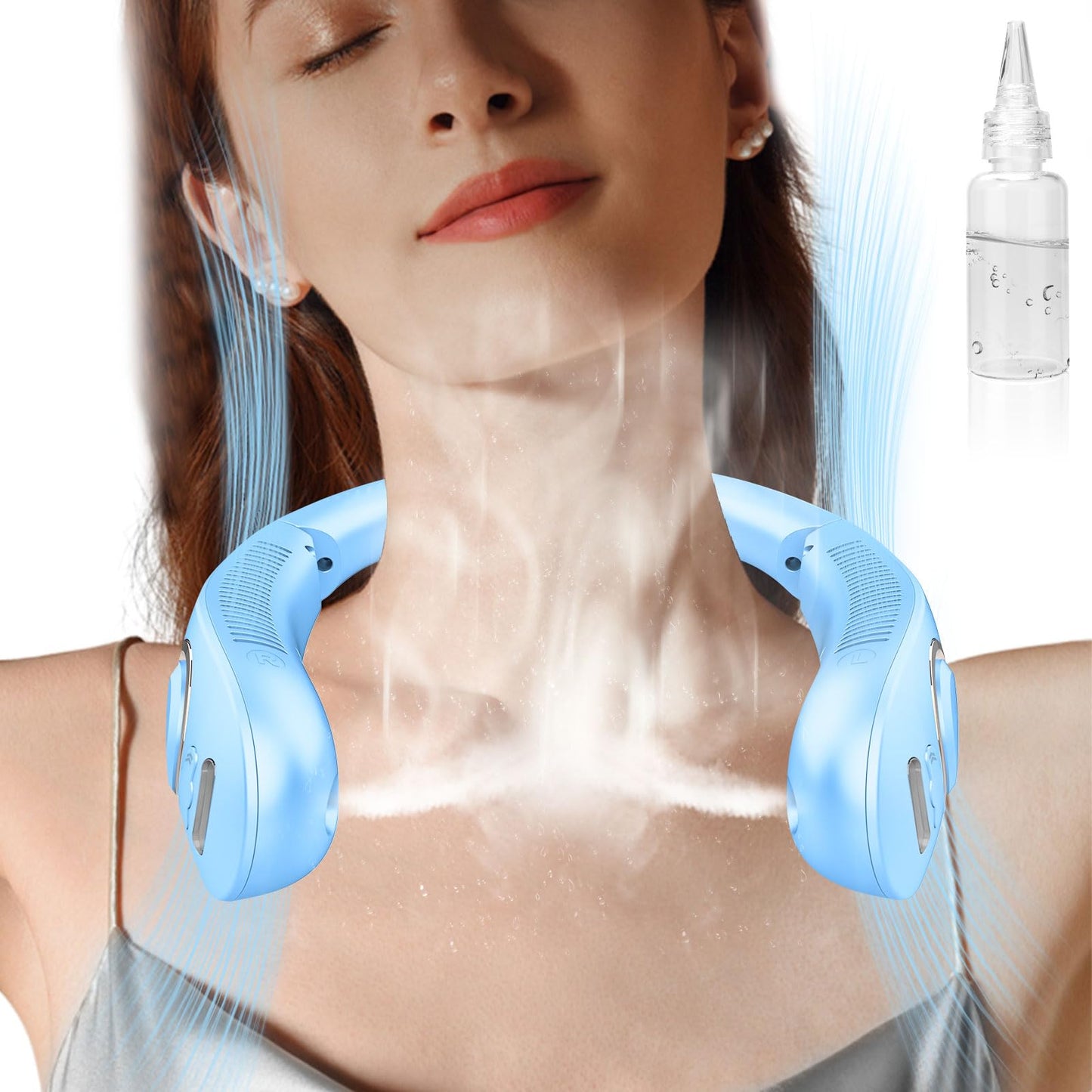 Neck Fans Portable Rechargeable,Neck Fans that Blow Cold Air,Personal Cooling Device Wearable,Mini Ventilador Portatil,Bladeless Hand Free Neck Fan USB Chargeable Hot Flash Presents for Women Men Blue