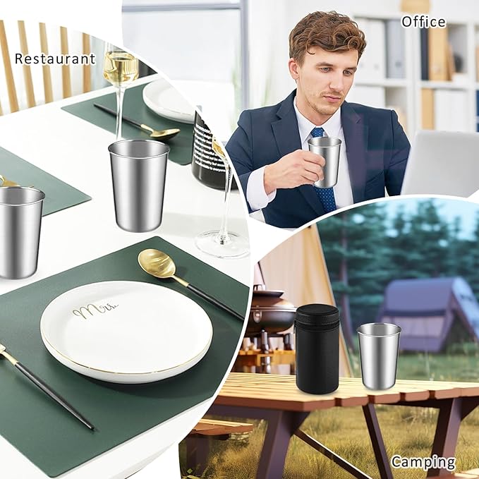 3 Set/12Pcs 170ml Stainless Steel Cups with Storage Bag Metal Drinking Cups Stackable Water Tumblers for Bar Home Travel Office Outdoor Camping,4 Pcs/Set,Dishwasher Safe