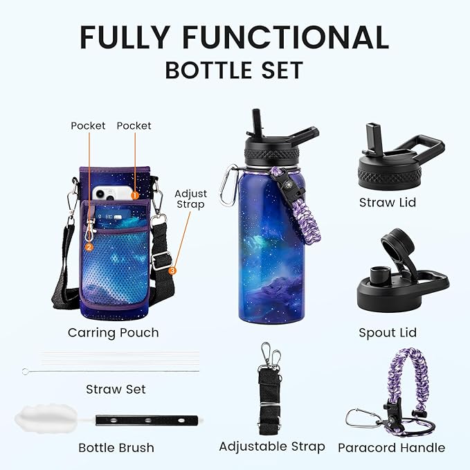 32oz Insulated Water Bottle, Triple Wall Vacuum Stainless Steel Water Bottles - Keeps Cold 48H, Reusable Metal water flask Jug for Gym, Sports, Camping, Hiking,Travel, Twilight Mist Purple