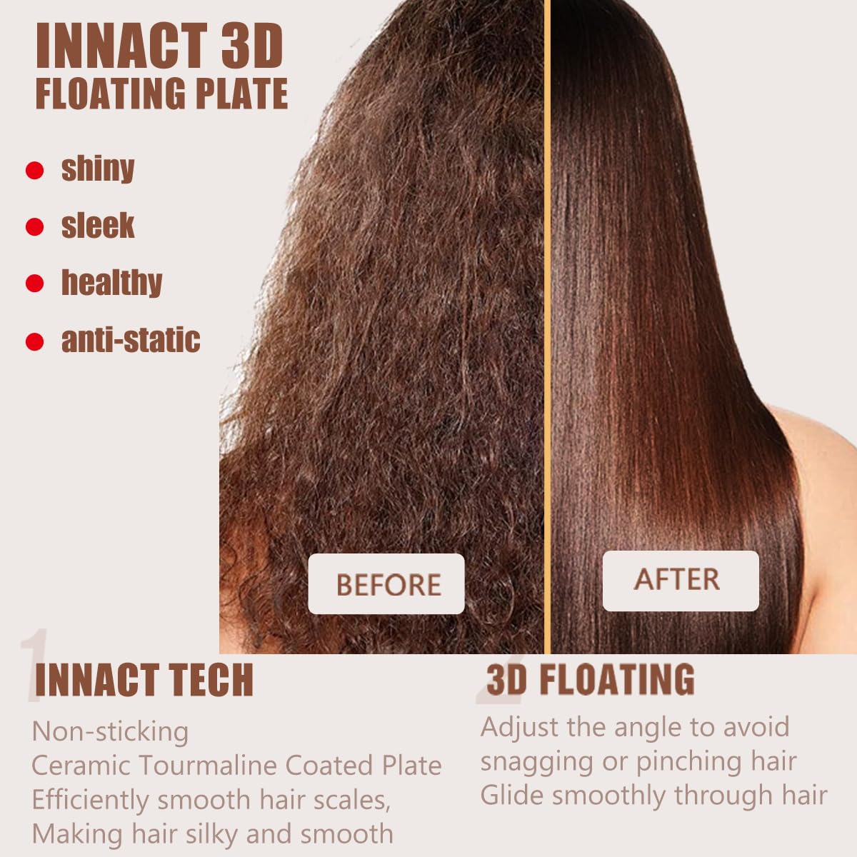 NITION Ceramic Tourmaline Hair Straighteners LCD Flat Iron MCH Fast Heating Up. Healthy Home Straightening Styling Tools with Travel Pouch Bag. 265-450°F Adjustable. 1" Smooth 3D Plate. Dual Voltage