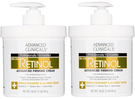 Advanced Clinicals Retinol Body Lotion & Face Moisturizer | Visible Anti Aging Skin Care Retinol Body Cream For Women & Men Targets Look Of Fine Lines, Wrinkles & Crepe Looking Dry Skin, 16OZ, 2-Pack