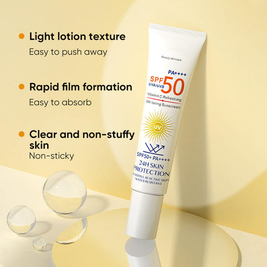 ARCHIDATE Travel Size Sunscreen SPF 50, Broad Spectrum Sunscreen Against UVA/UVB, Lightweight Non-Sticky Vitamin C Hydrating Sun screen for Face Body, Long Lasting, No White Cast