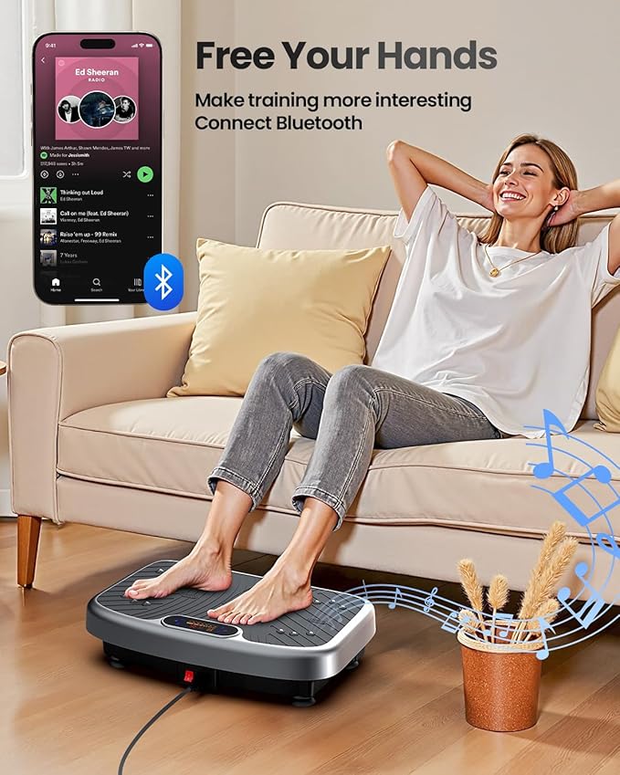 Vibration Plate Exercise Machine, Vibrating Plate Platform for Lymphatic Drainage with 200 Adjustable Speeds, Power Vibration Plate for Weight Loss & Fitness, Supports Max Weight 450 Lbs