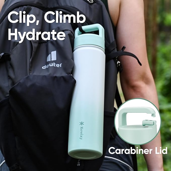 24 oz Insulated Water Bottle, 2-in-1 Lid, Straw & Spout with Protected, Leak Proof, Keep Cold, Stainless Steel, Metal, Reusable, Handle, for Travel, Gym and School, 2 Lids, Iced Mint