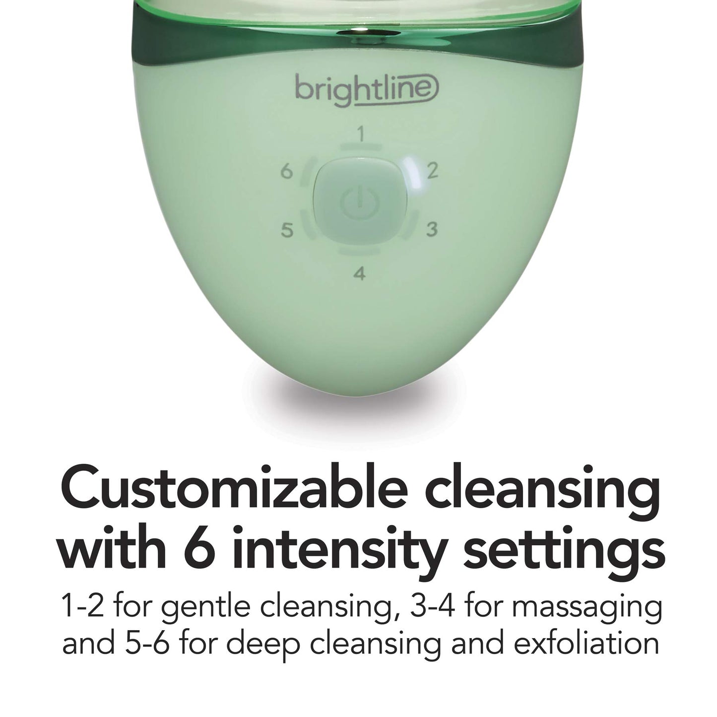 Brightline Sonic Rechargeable Electric Facial Cleansing Brush System, Face Exfoliator with 6 Intensity Settings, 3 Scrub Brush Heads, Green