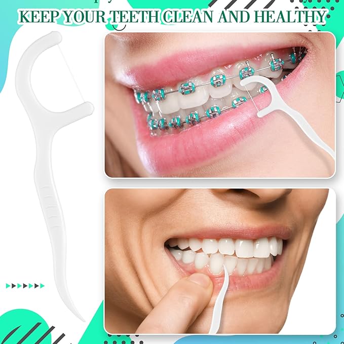 Baderke 200 Count Floss Picks Bulk Non Breakable Tooth Picks Flosser Dental Floss Sticks for Adults Teeth Cleaning Dental Flossers for Family Pack Travel(White)