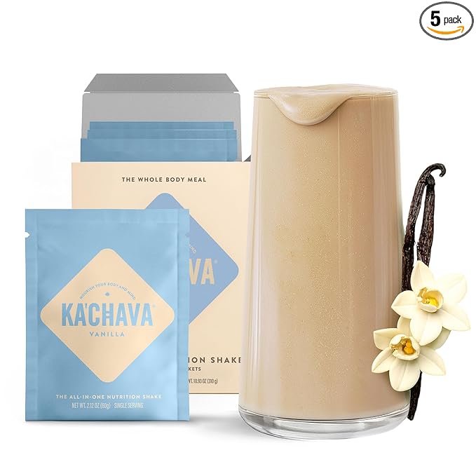 Ka’Chava Whole Body Meal Shake Vanilla, 5-Count Travel Size Sachets – Vegan Protein Powder with 85+ Superfoods – Plant-Based Meal Replacement with Probiotics & Digestive Enzymes – Gluten & Dairy Free