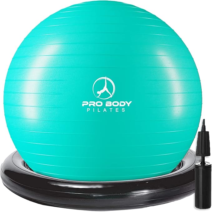 ProBody Pilates Yoga Ball Chair, Exercise Ball Chair with Base or Stand for Home Office Desk Sitting or Workout, 65cm Antiburst Balance & Stability Ball Seat, Large Gym Ball for Back, Abs