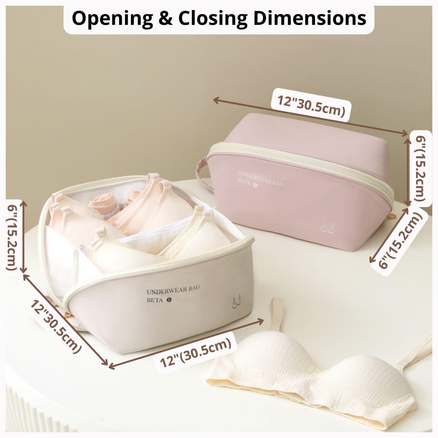 tianzong Travel Underwear Packing Cube for Women, Portable Luggage Organizer Bag, Multi-compartment Versatile Storage Bag for Suitcase (1 Pack, XL Beige)