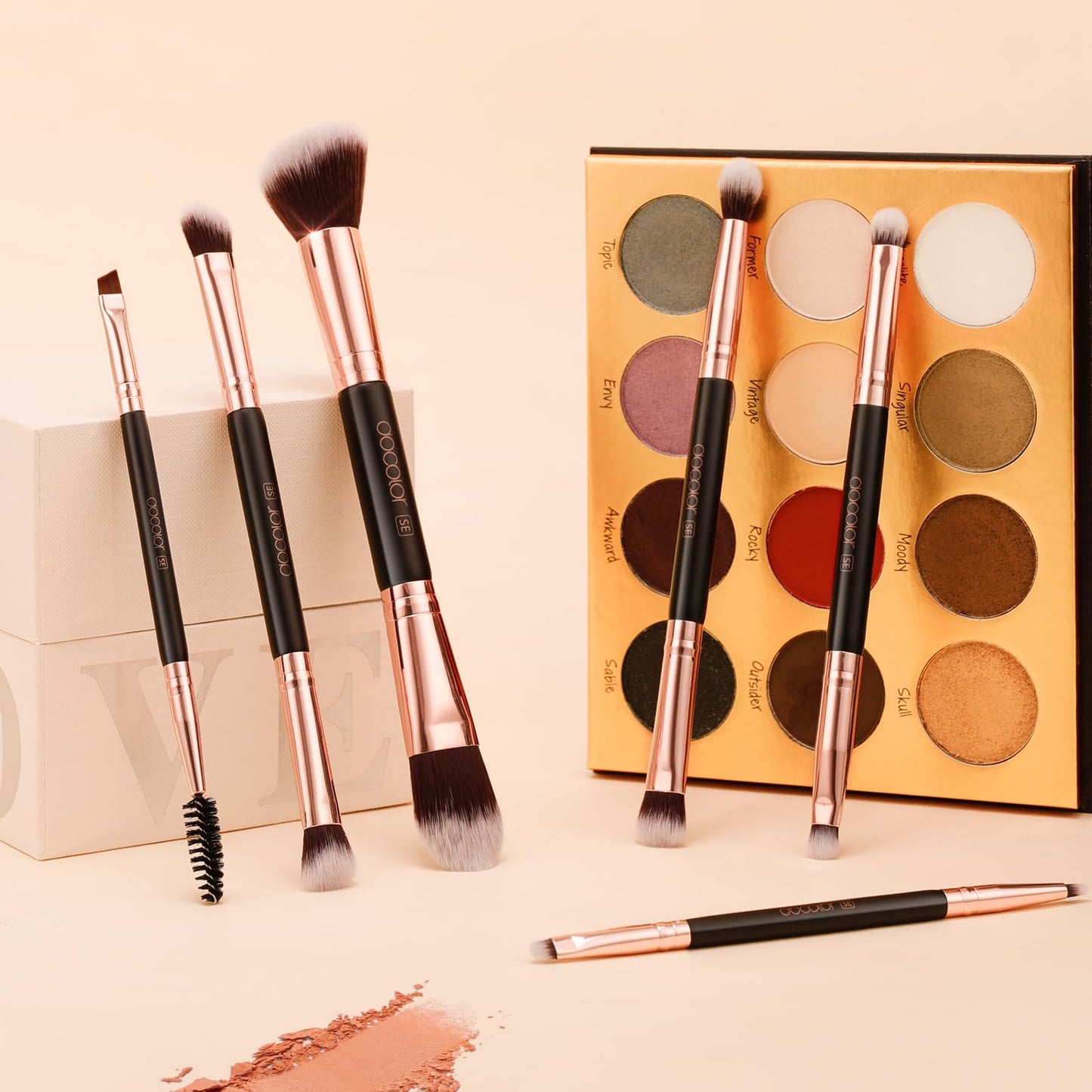 Docolor Double Sided Makeup Brushes, 6Pcs Double Ended Eyeshadow Brush Set Professional Eye Makeup Brushes Set Foundation Eyeshadow Blending Eyebrow Travel Make Up Brushes Kits