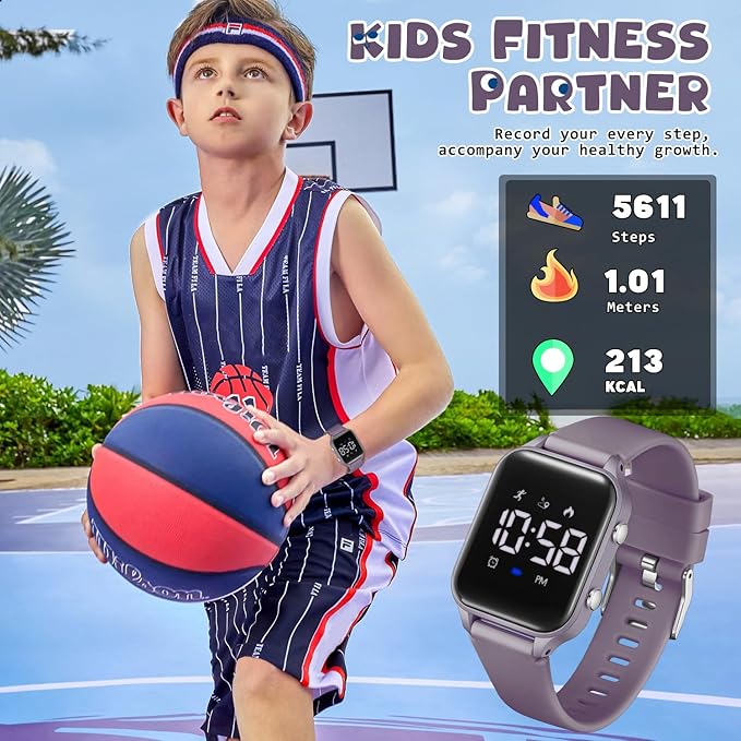 Kids Digital Watches for Boys Girls, Sports Watch with Fitness Tracker, Pedometer, Alarm Clocks, Stopwatch, No App Needed Waterproof Kids Watch, Gift for Teens Student Girls Boys Ages 5-14