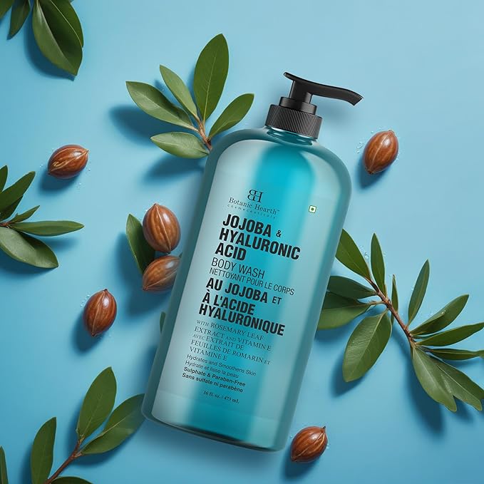 Botanic Hearth Jojoba & Hyaluronic Acid Body Wash | Shower Gel | 16 Fl Oz With Sea Butter & Sweet Almond Oil | Moisturizing Body Wash Shower Gel For Softer, Smoother Skin | For Women & Men