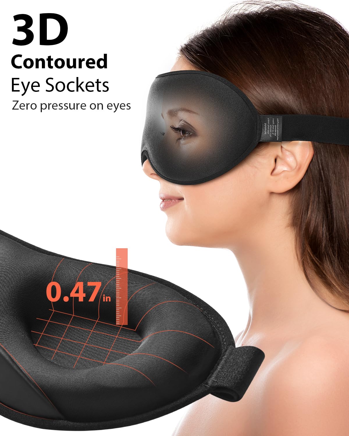 MABAO Weighted Eye Mask for Sleeping, Blackout 3D Contoured Sleep Mask with Adjustable Strap for Women Men, Memory Foam, Gentle Pressure Relief Comfort Eye Cover Blindfold for Insomnia & Travel -Black