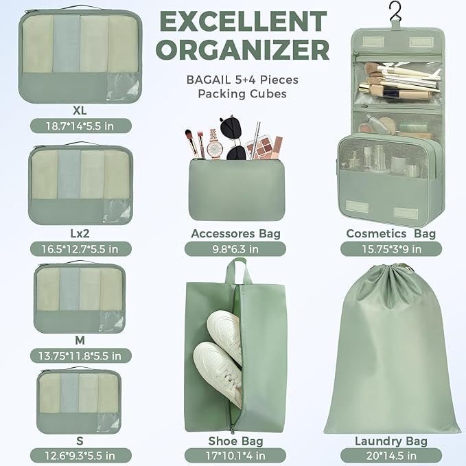 BAGAIL 9 Set Packing Cubes Luggage Packing Organizers for Travel Accessories