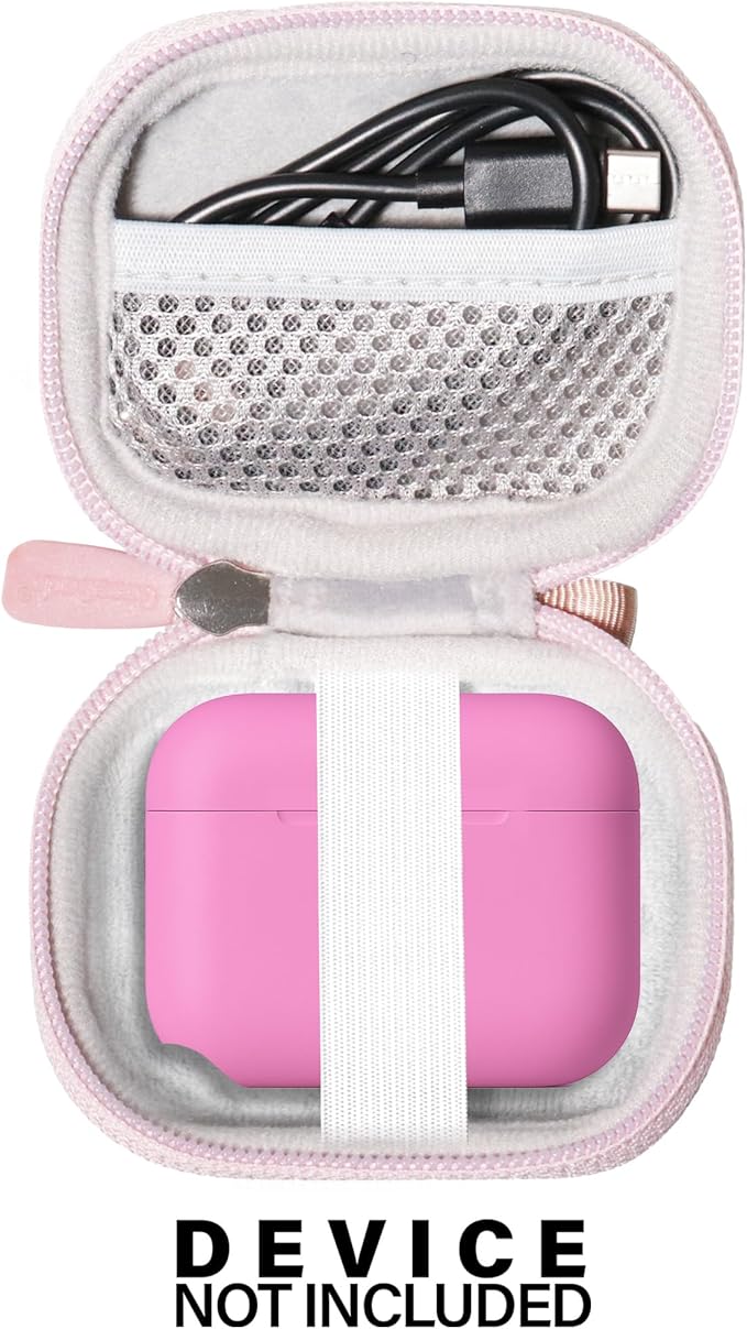 CaseSack Case for JLab Go Pop+,Go Air Pop, Air, Air Tones+/ Tones, JBuds Mini True Wireless Earbuds, Compact Organizer for The Charger case and Charger Cord (Rose Gold)