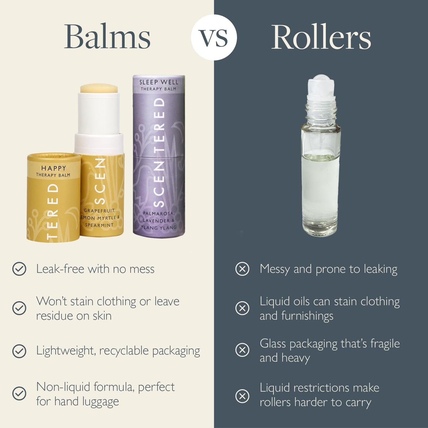 Scentered Aromatherapy Balm Stick Duo for Sleep Support & Mood Boost - Roll On Essential Oil Blends of Lemon Myrtle, Lavender, Ylang Ylang - Aromatherapy Gifts for Women - Sleep Well & Happy