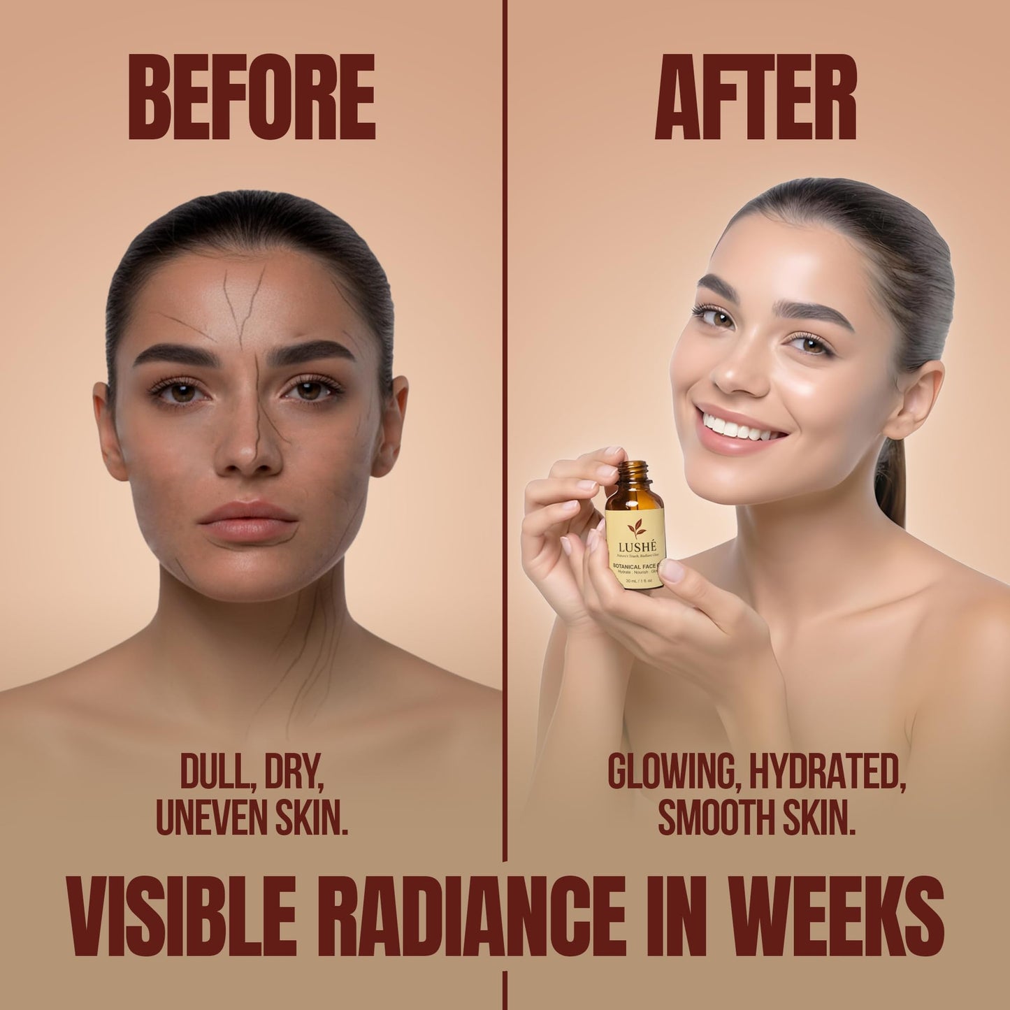 LUSHÉ Botanical Face Oil with Argan, Jojoba, Rosehip & Vitamin E – Lightweight, Hydrating, Non-Greasy Glow for All Skin Types – 30 ml