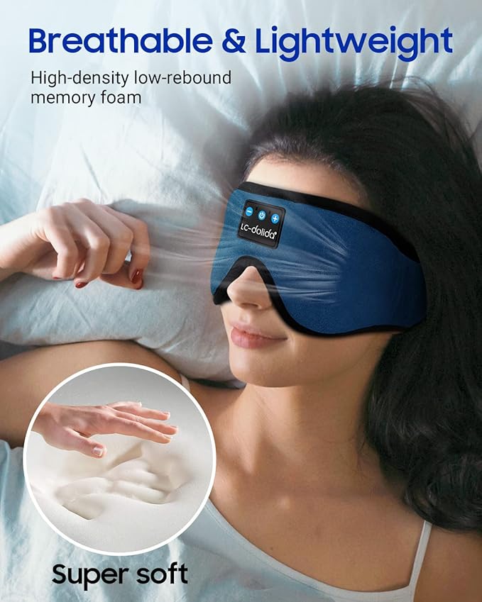LC-dolida Sleeping Headphones Eye Mask, Sleep Mask with Bluetooth Headphones 3D Eye Mask Wireless Music Cotton Sleep Cover for Side Sleepers Nap Insomnia Air Travel Meditation Gifts for Unisex