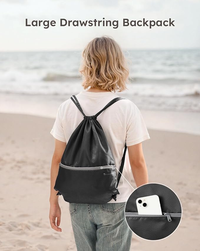 4 Set Compression Packing Cubes for Travel, Bonus Versatile Drawstring Backpack, Lightweight Luggage Organizer Bags, Sturdy Travel Accessories for Suitcase, Black