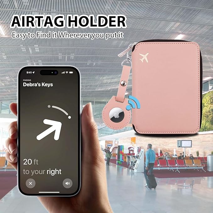 Cnycmy Passport Holder with Airtag,Passport-Wallet-Holder for Women, RFID Passport Holder with Slot Waterproof, PU Leather Travel Passport Case (Pink3)