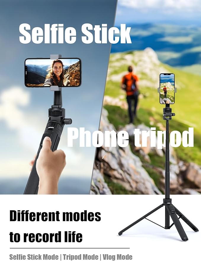 70" Tripod for iPhone & Phone Tripod, Extendable Selfie Stick with Wireless Remote, Lightweight Travel Cell Phone Stand for Vlogging/Live Streaming, Compatible with iPhone Android, Cameras