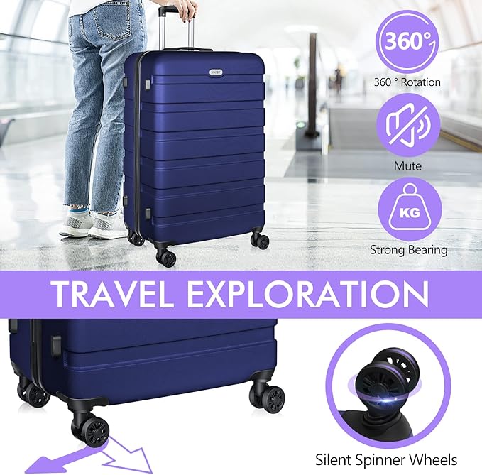 AnyZip Luggage PC ABS Hardside Lightweight Suitcase with 4 Universal Wheels TSA Lock Carry-On 20 Inch Dark Blue