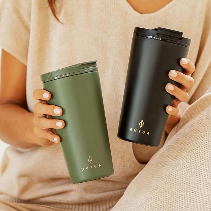 BURGA Travel Coffee Mug (16oz) – Spill-Proof, Secure-Seal Insulated Coffee Mug – Scratch-Resistant, Stainless Steel Travel Mug Stays Hot or Cold – Anti-Slip Coffee Tumbler – Khaki Travel Mug