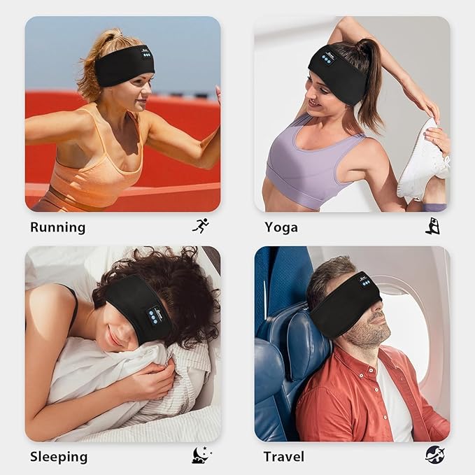 2PCS Adjustable Bluetooth Headband Headphones, Sleeping Headphones with Thin Speakers Mic for Men/Women, Yoga, Running, Workout, Travel, Meditation (Grey&Black)