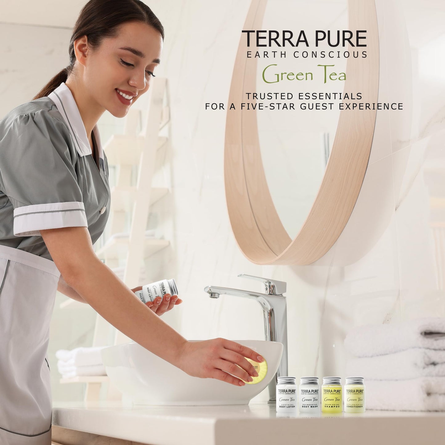Terra Pure Hotel Soaps & Toiletries Bulk Set | 1-Shoppe Amenities Kit | 1oz Shampoo & Conditioner, Body Wash, Lotion, 1.25oz Bar Soap | Travel Size | 150 Pieces