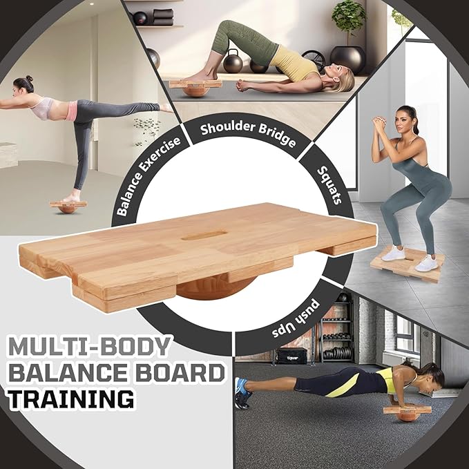 Betesine 3-in-1 Balance Board with Resistance Bands & Detachable Dome – Premium Rubberwood Balance Trainer for Core Strength, Stability, Yoga, and Full-Body Workouts – Non-Slip Surface for Home Gym