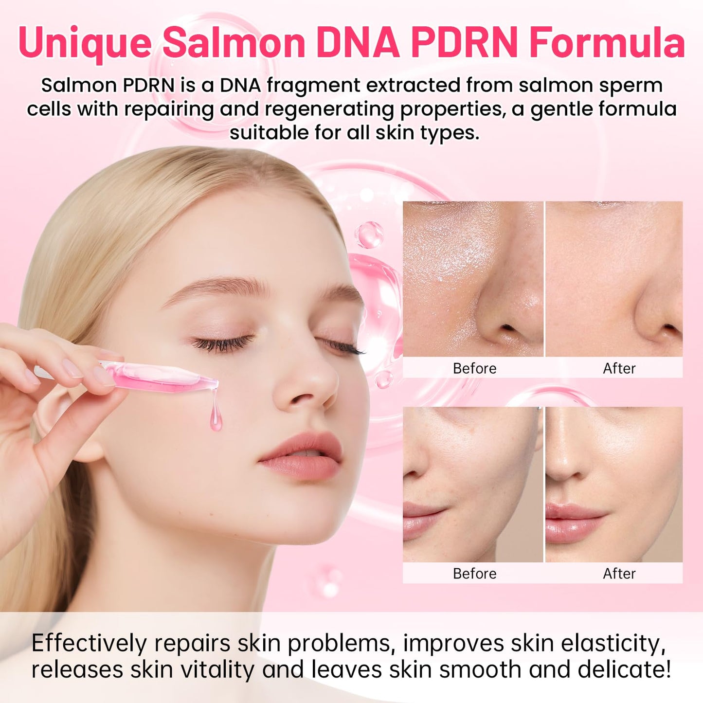 Pink Skincare Serum, High Purity Concentrated Essence, Intense Moisturization & Nourishment, Salmon DNA Skincare Serum for Firming Face & Repairing Skin, 0.05 fl.oz x 20 ‌ampoules