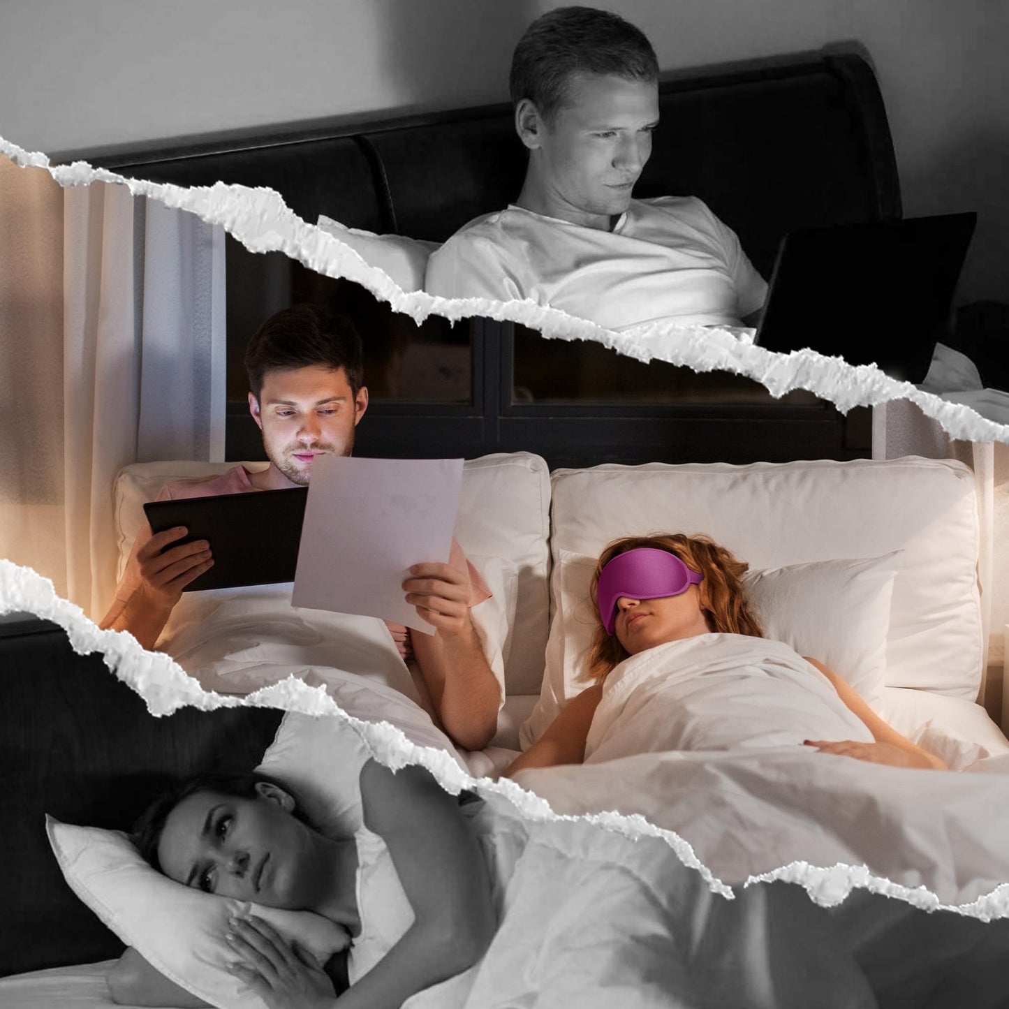 Weighted Sleep Mask 2 Pack - 3D Contoured Eye Masks for Sleep, Best Blackout Sleep Masks for Women Men, Eye Mask for Travel, Meditation, Airplane, Memory Foam, Adjustable Strap, Black Purple