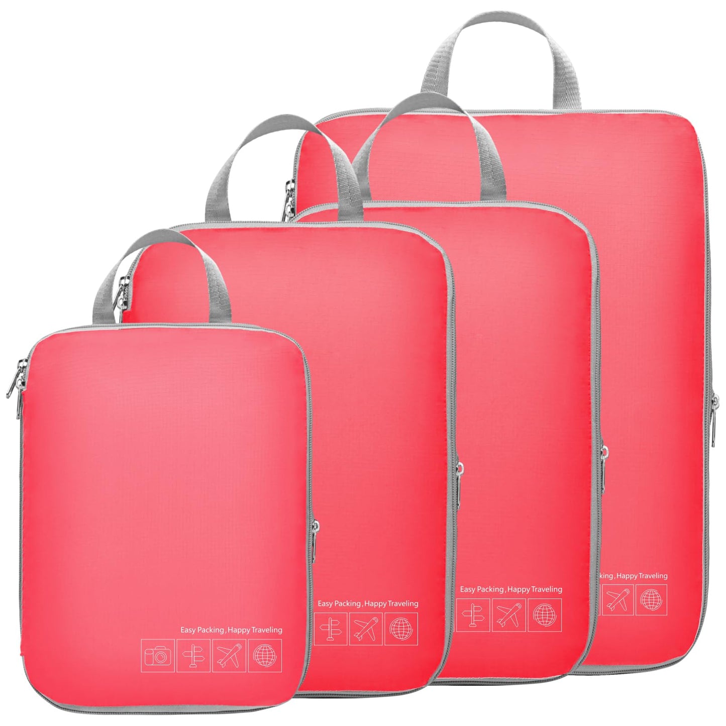 Cambond Compression Packing Cubes for Travel, 4 Pack Luggage Packing Organizers Travel Essentials Bags Compression Cubes for Carry on Suitcases, Watermelon Pink
