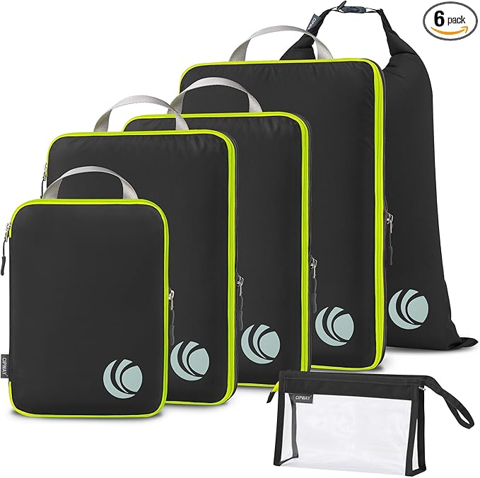 Cipway Compression Packing Cubes, Ultralight Luggage Organizer Bags with Laundry Bags and Clear Toiletries Bag, Travel Essentials for Carry on Suitcase (6 Piece,Black)